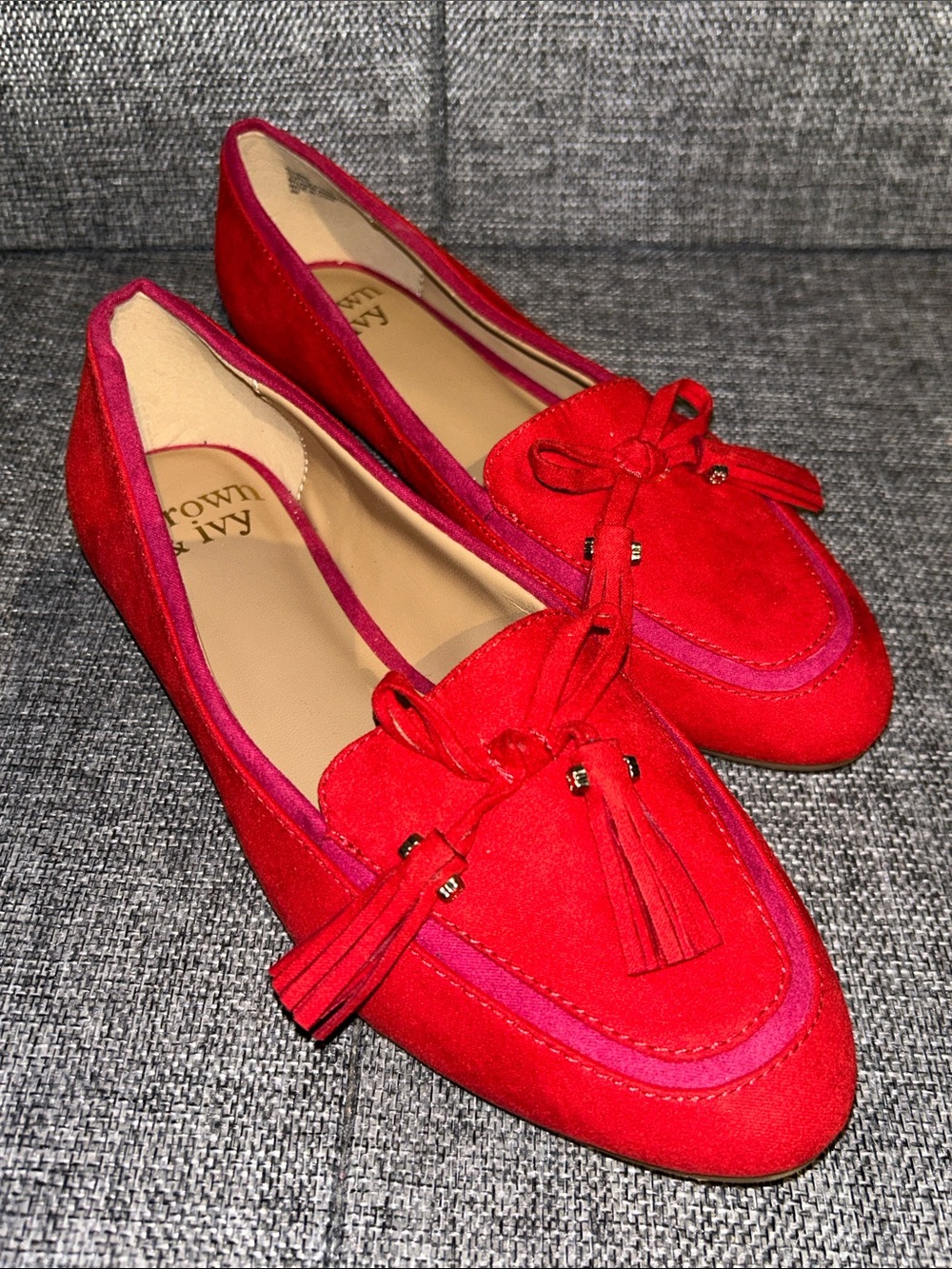 NEW- crown & ivy SLOANE Red Suede Tassel Loafers